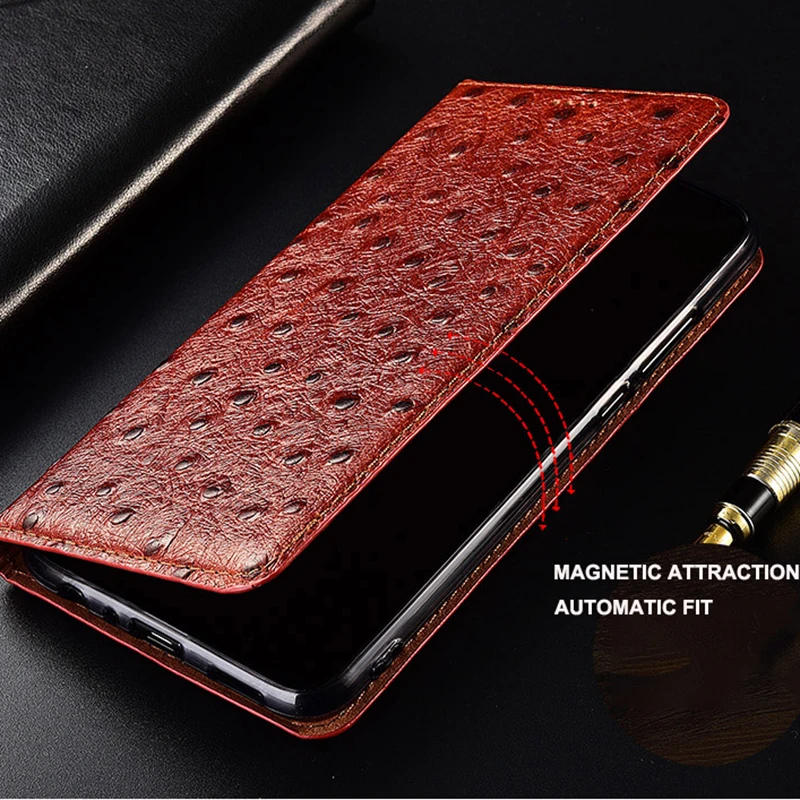 Ostrich Veins Genuine Leather Case Cover For Samsung Galaxy S7 edge S8 S9 S10 S20 S21 S22 FE Plus Lite Ultra Wallet Flip Cover