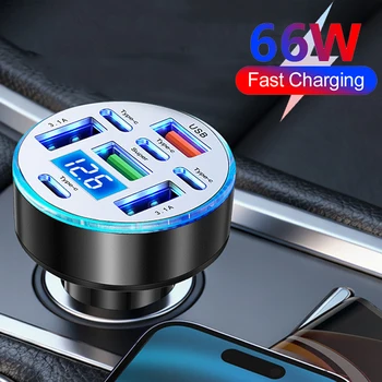 Caricabatterie da auto 66W 8 porte ricarica rapida PD QC3.0 4 USB 4 C Adattatore caricabatterie da auto con indicatore di tensione per iPhone Samsung Huawei Xiaomi