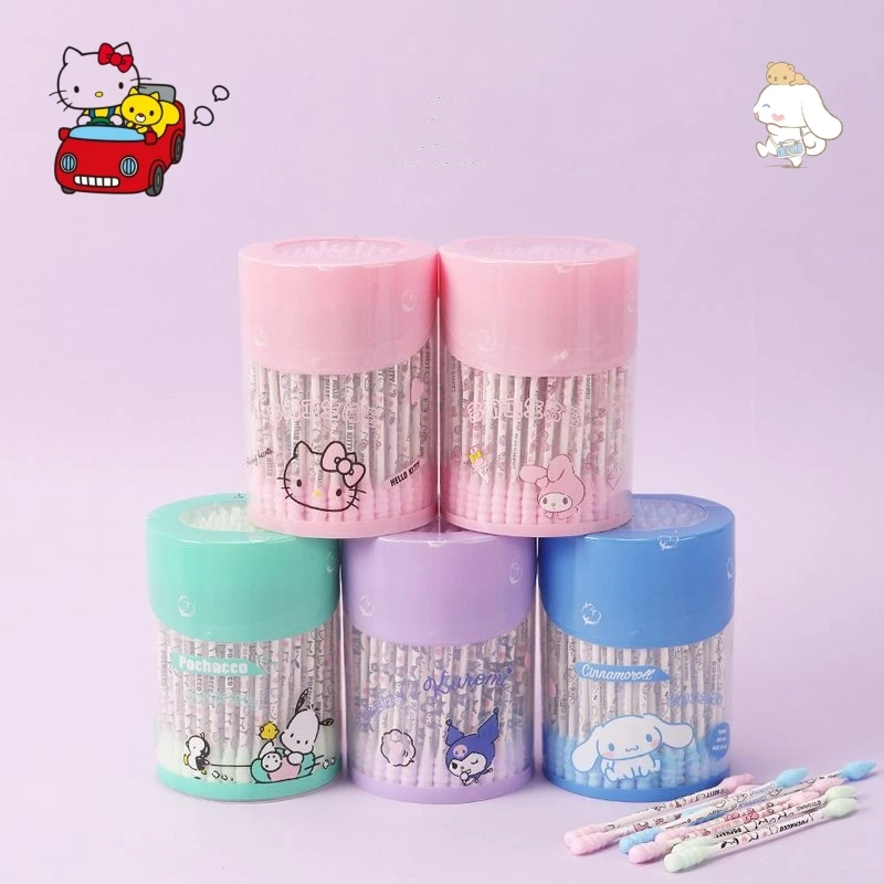 

120 шт., одноразовые ватные палочки Sanrio Kuromi Melody с двумя головками