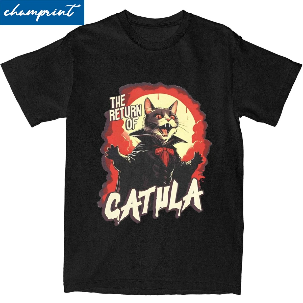 

Футболка На Хэллоуин с надписью возвращение Vampurr Cat Dracula для мужчин и женщин, хлопковая одежда, новинка, футболка с коротким рукавом и круглым вырезом, летняя