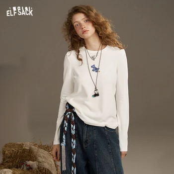 ELFSACK 2025 Women's Casual Colorblock Raglan Sleeve Tee Loose Lightweight Top Autumn New Arrival 1