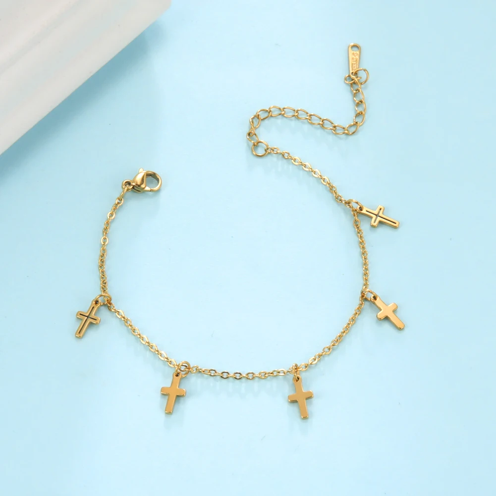 Cazador Christian Cross Charm Bracelet for Women Boho Pendant Bracelets on Hand Stainless Steel Jewelry Bithday Gift Wholesale