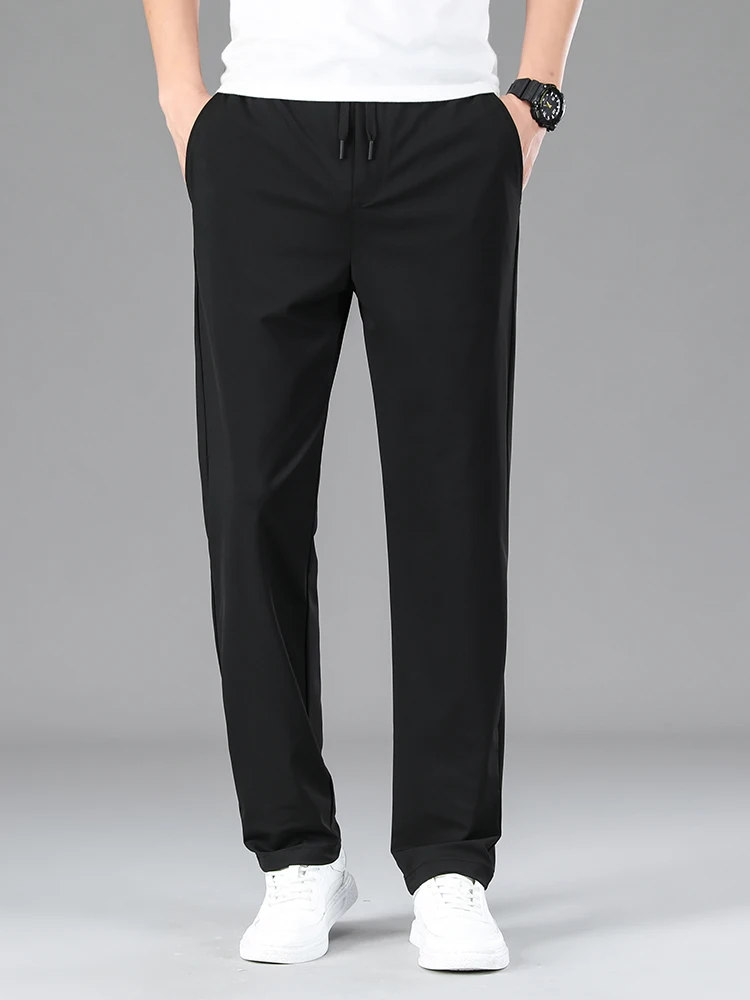 Men Clothing High Quality Casual Pants Summer Thin Ice Silk Straight Drawstring Elastic Waist Jogger Sweatpants Trousers Male 5