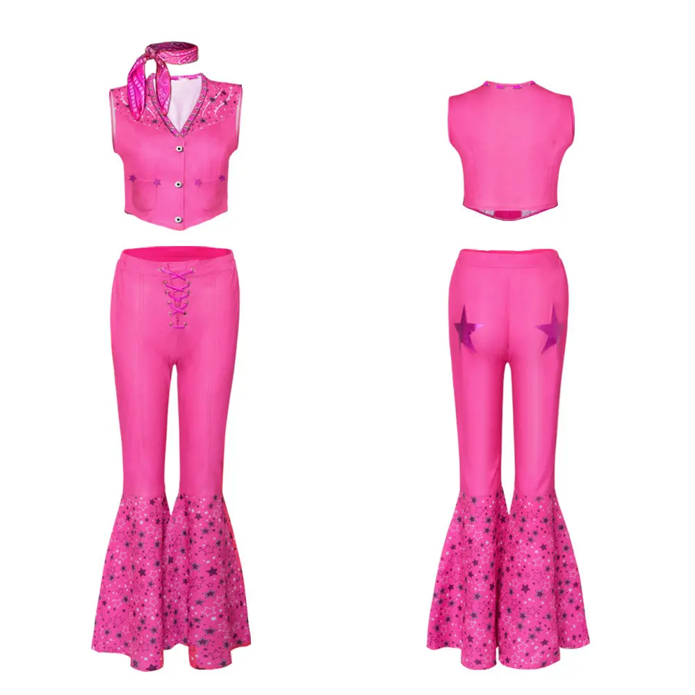 Cowgirl Suit Pink Vest Top and Flared Pants Adult and Kids Margot Robbie Cowboy's Look Girls Clothing Set Barbei Uniform kids clothing set girls clothing set
