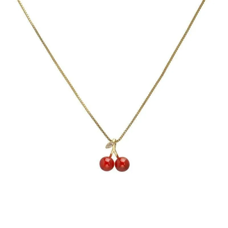 Wine Red Cherry Gold Color Pendant