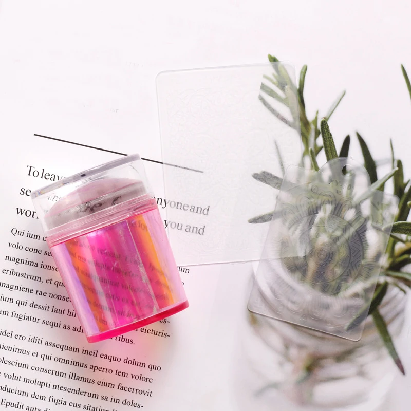 3.8cm Head Nail Stamp Scraper Pure Clear Jelly Silicone Nail Stamper Nail Stamping Scraper with Cap Jelly Transfer Manicure Kit 5