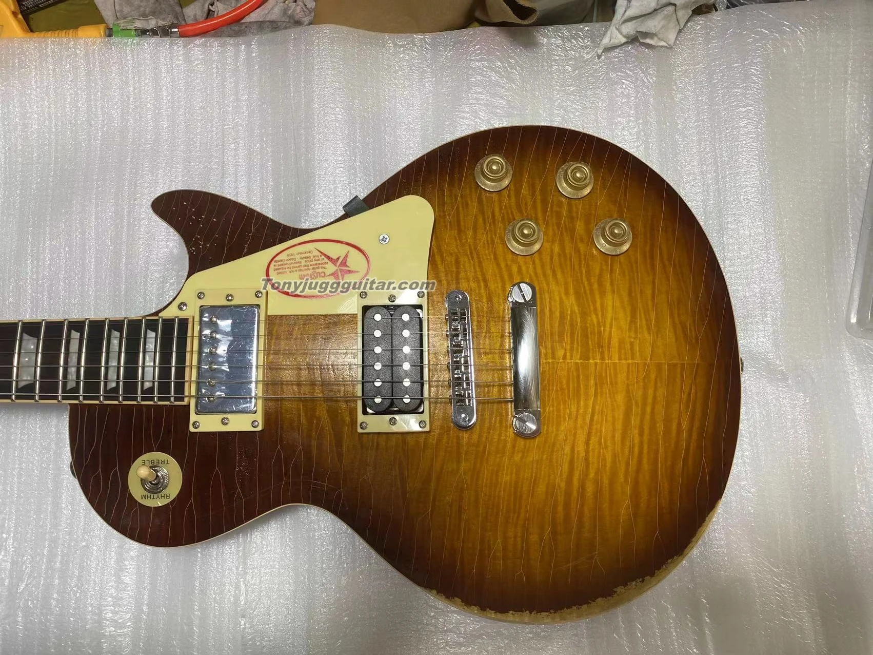 Винтажная реликевая электрическая гитара Flame Maple Top JimmyPage Sunburst с одним нашейником