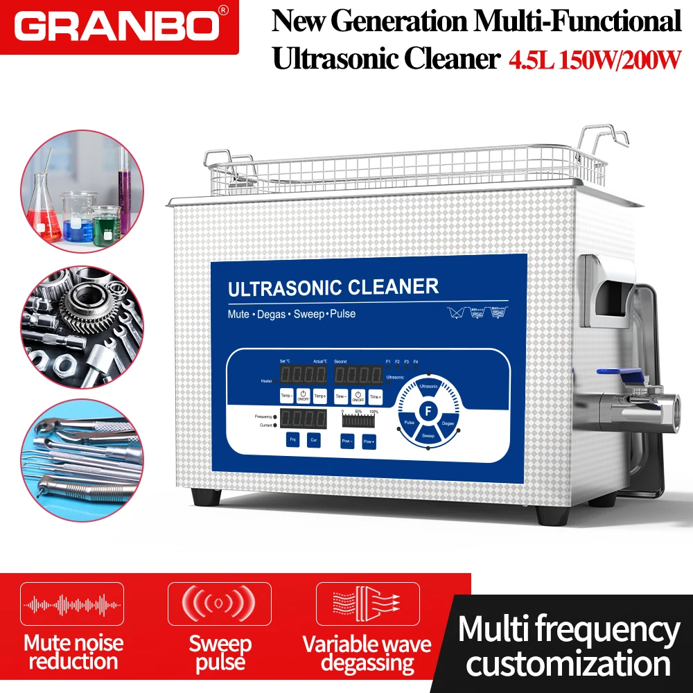 

Granbo Laboratory Ultrasonic Cleaner 4L 150W 40KHz Intelligent Sweep Pulse Multi-mode Extraction Mixing Emulsification