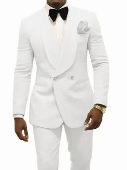 Custom Pour Hommes Made Groomsmen White Pattern smoking dello sposo scialle bavero abiti 2 pezzi matrimonio (giacca + pantaloni) Costume Homme