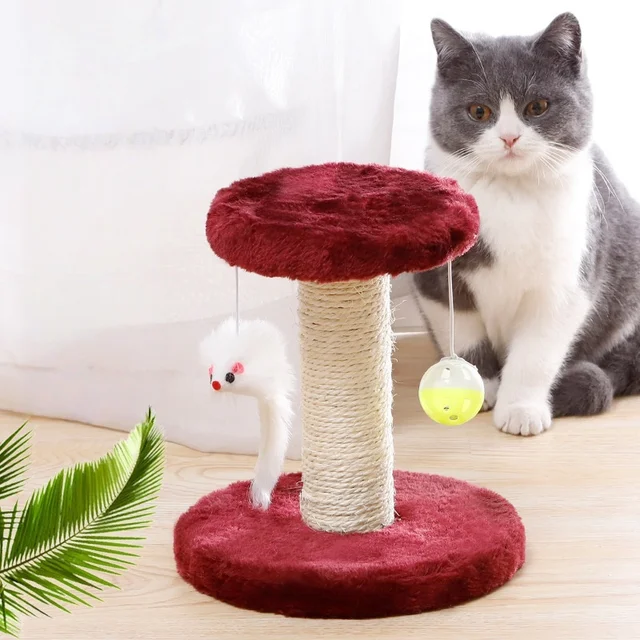 2-Level Cat Tree with Scratching Posts, Plush Toys, and Jumping Platform with Scratching Posts, Plush Toys, and Perch 2-Level Cat Tree with Scratching Posts, Plush Toys, and Jumping Platform with Scratching Posts, Plush Toys, and Perch