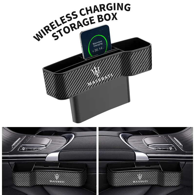 

Car carbon fiber Leather Seat Gap Storage Box Organizer With Logo For Maserati Ghibli Granturismo Quattropo Car Logo Accessories