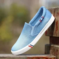 Denim Men's Canvas Shoes Slip-On Sneakers Male Flats Breathable Loafers for Men 2025 Summer Trainers Light Black Shoes Footwear 2