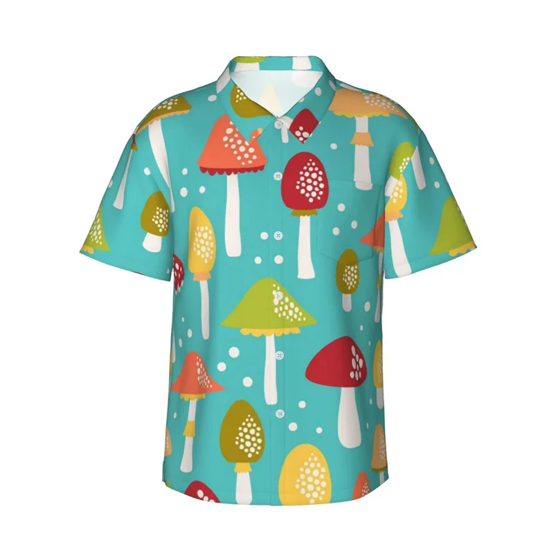 thumbnail image 1 of Camisas de manga corta con botones para hombre Camisa hawaiana con estampado de hongos brillantes para playa Camisas hawaianas con estampado floral para mujer, 1 of 5