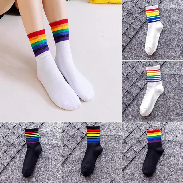 Fashion Rainbow Striped LGBT Kawaii Streetwear Women Socks