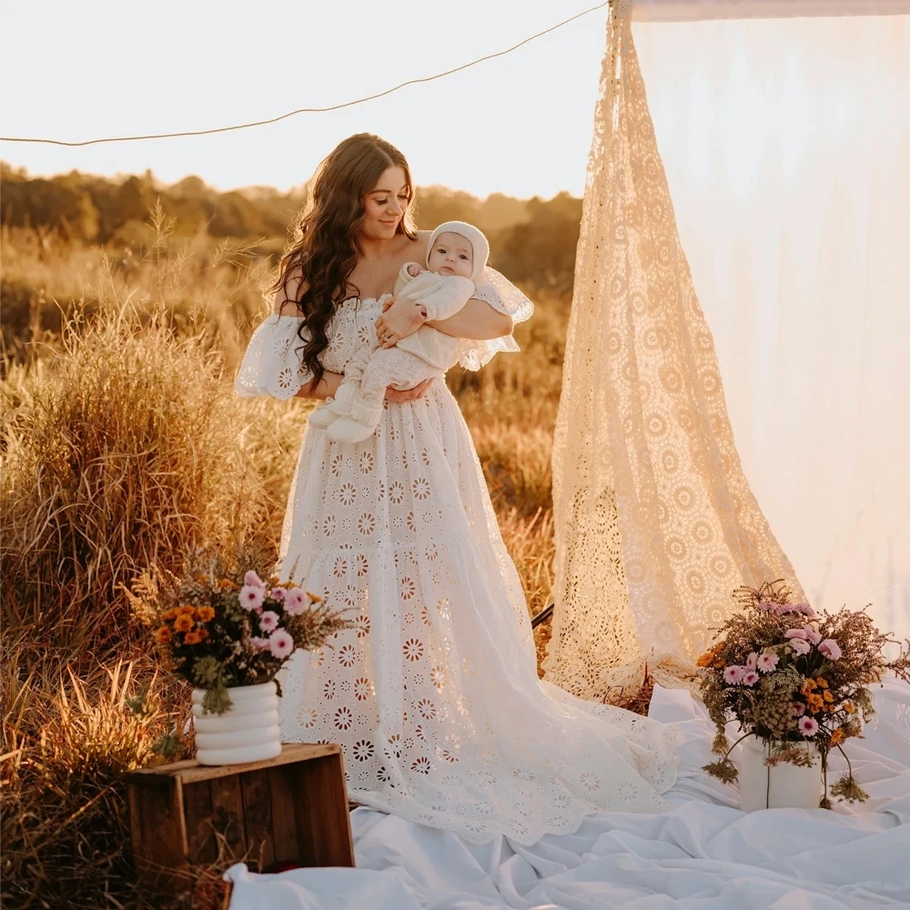 Two Pieces Embroidered Cotton Lace Maternity 2