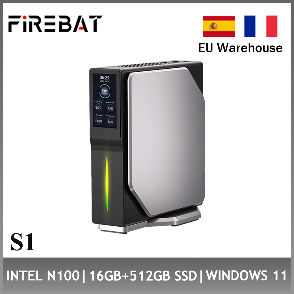 FIREBAT S1 Intel N100 CPU Mini PC Computer DDR4 16GB RAM 512GB SSD Windows 11 BT4.2 Dual HDMI Desktops Laptop