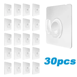 Transparent Self-Adhesive Wall Hooks, 30-Pack - Strong & Versatile for Keys, Towels, and More (30pcs)