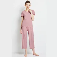 Japanese summer new ladies cotton modal short-sleeved nine-point pants suit home service suit women's large size home pajamas - Image 3