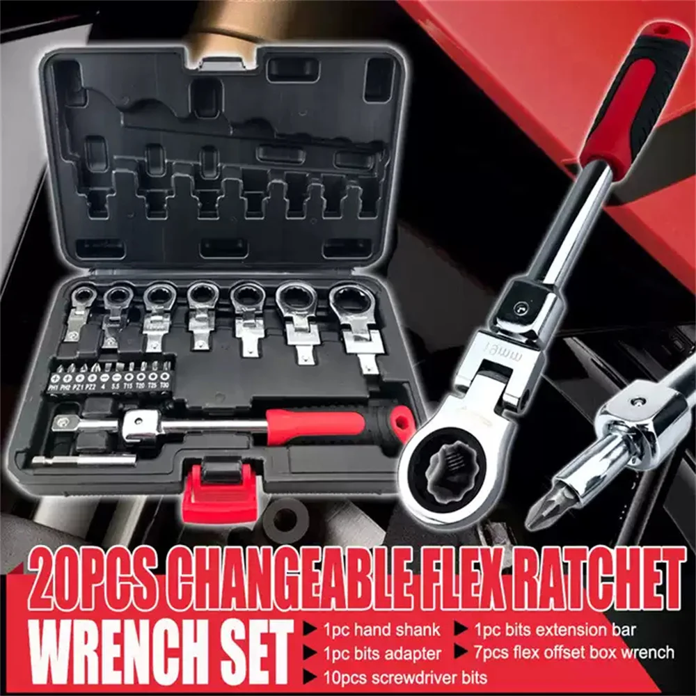 

Portable Ratchet Wrench 72 Gear Shaking Head Interchangeable Combination Set Rotatable 180 °Removable Flexible Torque Spanner