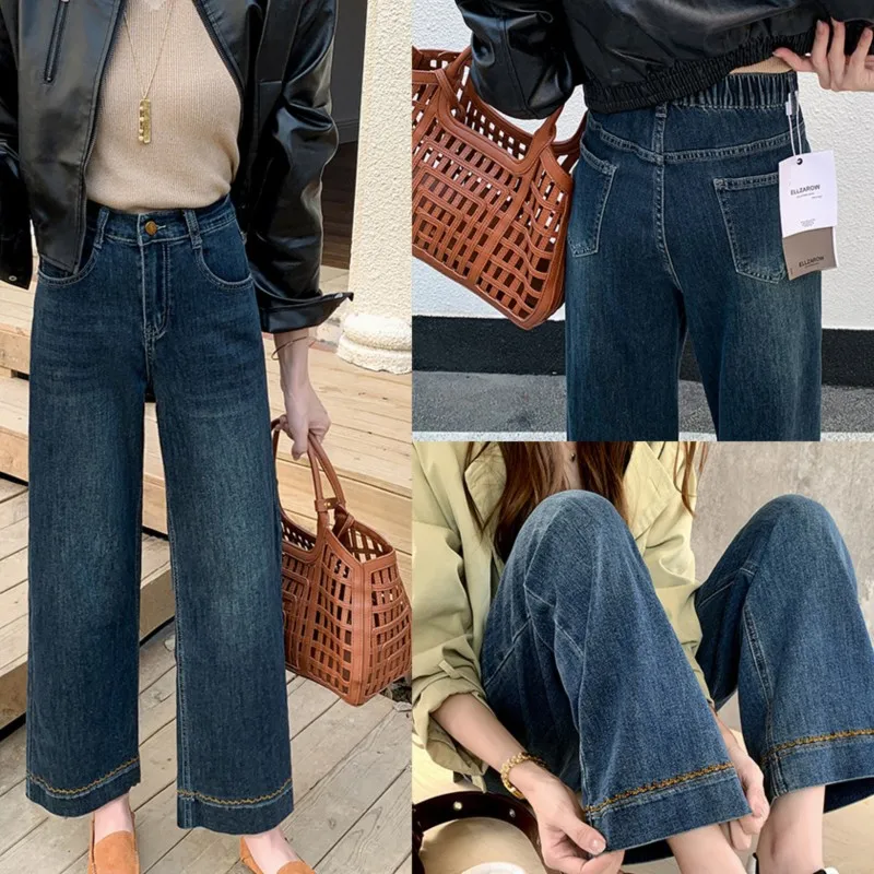 Fashion Plus Size Women's Jeans Autumn Of 2025 Slim Stretch Embroidery Hem Denim Straight Leg Ankle Length Pants 2528