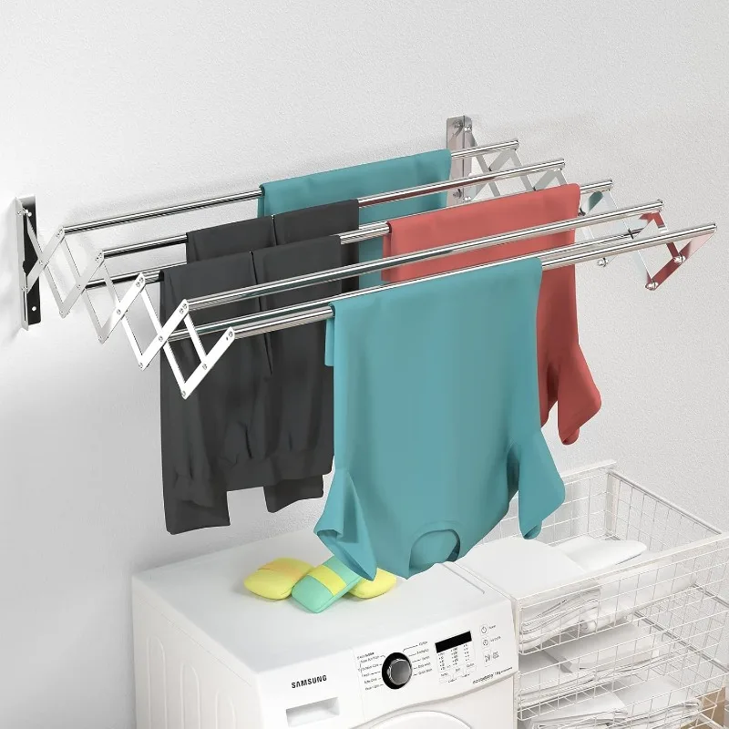 Wall Mounted Clothes Drying Rack,Stainless Steel Foldable Drying Rack for Laundry Room/Bathroom Tower，Easy