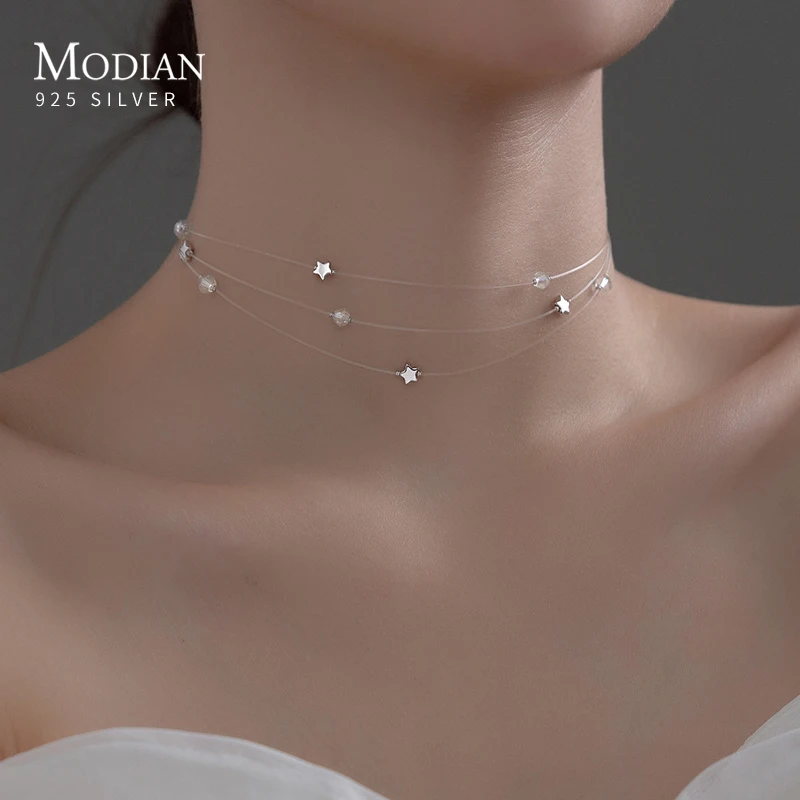 

Modian Sparkling Cubic Zirconia Choker Necklace 925 Sterling Silver Stars Fashion Necklaces For Women Party Fine Jewelry Gifts