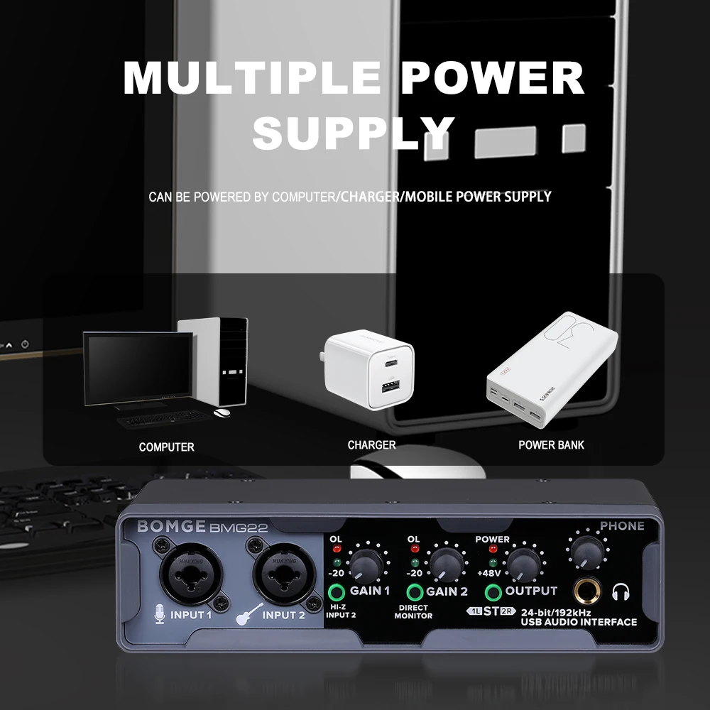 BOMGE USB Audio Interface(24 Bit/192 KHz) with XLR Phantom