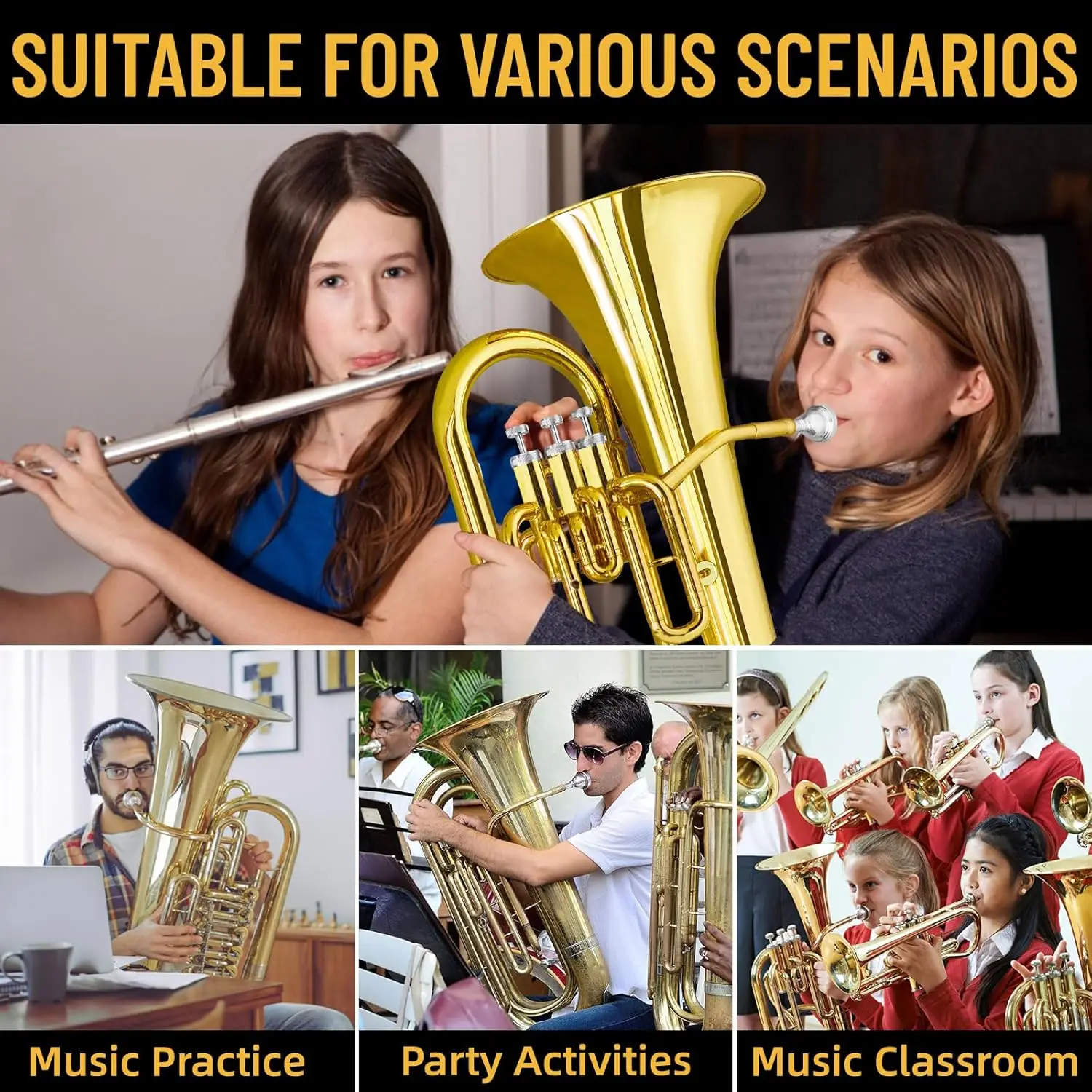Euphonium Brass Instrument with Case, Mouthpiece, Cloth, and Gloves-Standard Brass Band Performance Model