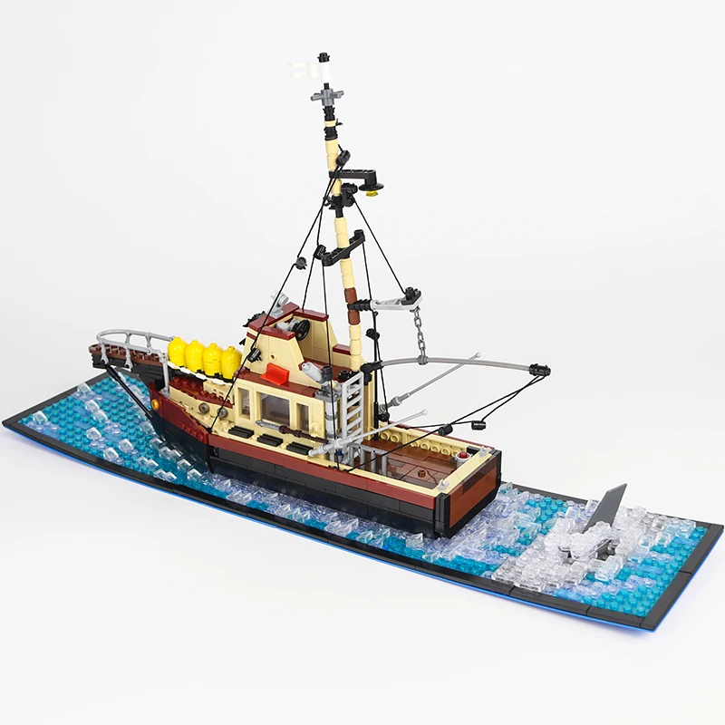 MOC The Orca Jaws Ship Model Boat DIY Assemble Building Diamond