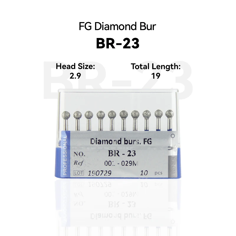 

10pcs Dental Clinic Products BR-23 001-025M Diamond Bur FG High Speed 2.5 19.0 Blue Medium Intra-oral Tools Material Equipment