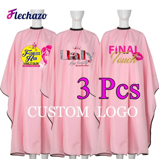 Cape de coupe de cheveux pour barbier, 3 pièces, Logo personnalisé, robe de coiffeur imperméable, tablier, tissu de coiffure professionnel, fournitures de Salon 1