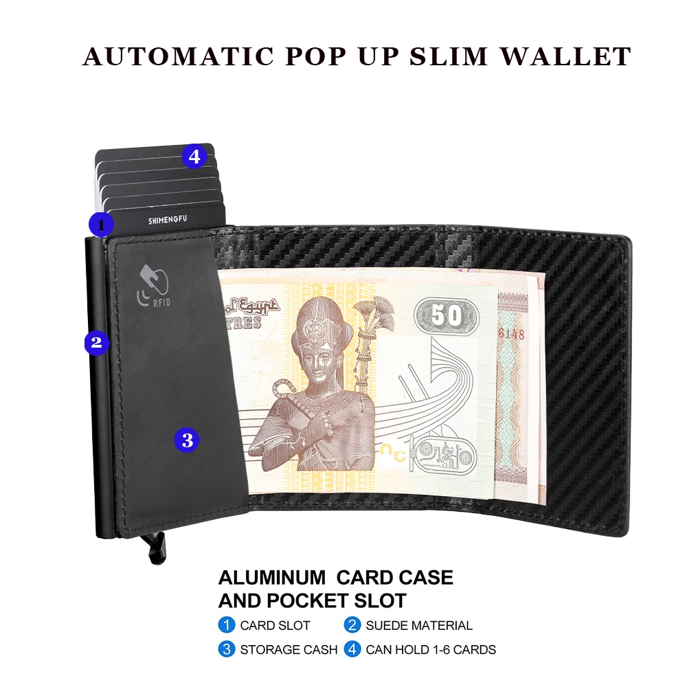 Magnetic Automatic Card Holder PU Leather Mini Wallet RFID Blocking Metal Card Case Business ID Holder for Men And Women