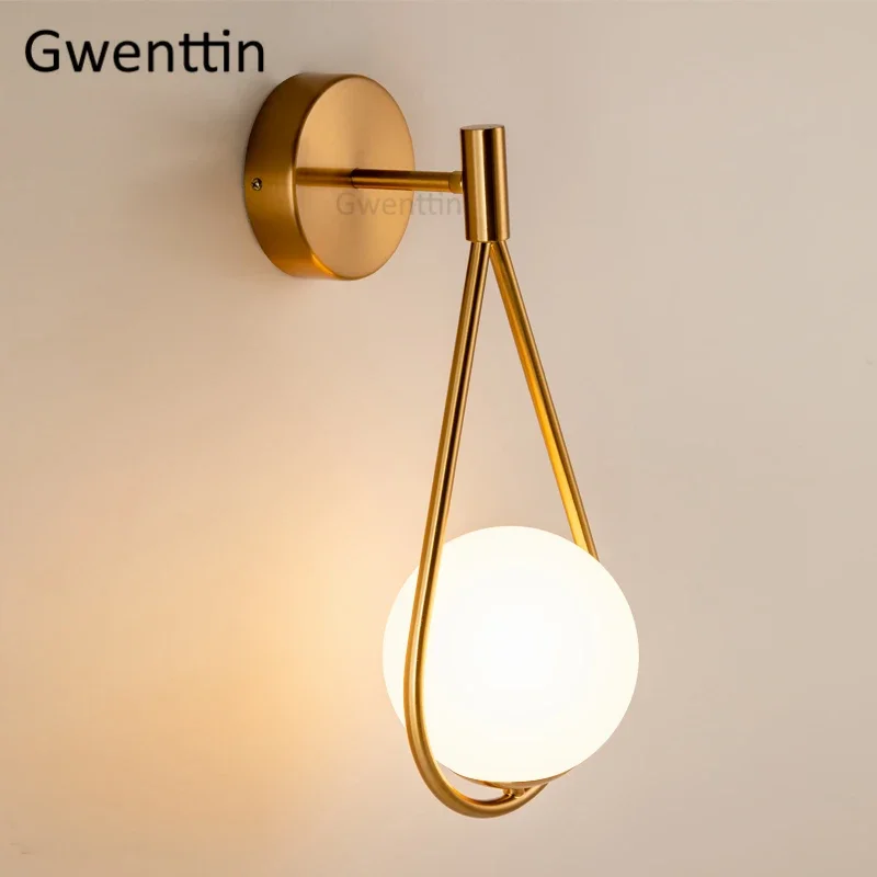 

Gold Wall Lamp Sconce Glass Lighting Fixtures Modern Led Mirror Lights Bathroom Bedroom Bedside Luminaire Nordic Home Loft Decor