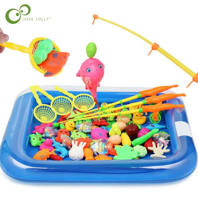 Children Boy girl fishing toy set suit magnetic play water baby toys fish square hot gift for kids Free Shipping GYH 1