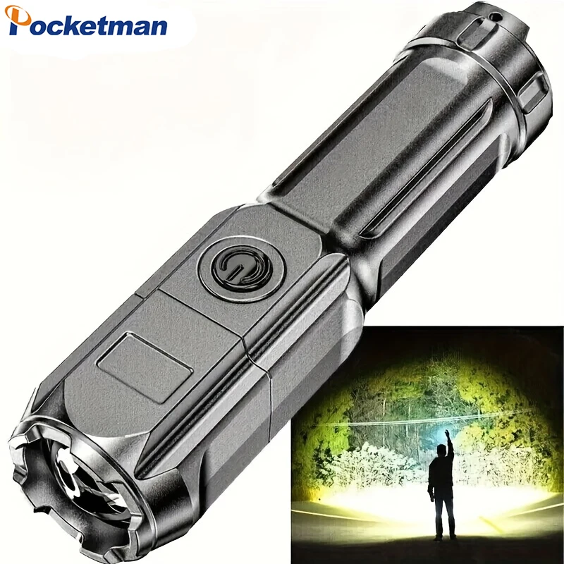 

Powerful LED Flashlight Multifunctional Portable Telescopic Zoomable Flashlights USB Rechargeable Torch by 18650 Battery