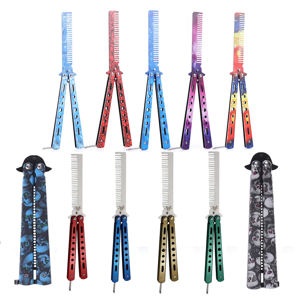 Foldable Hair comb Butterfly Knife Comb Stainless Steel Practice