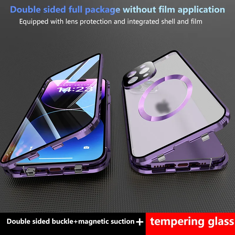 

NEW 360° Protection revent the peep For iPhone 14 Pro max phone Case. Magnetic Adsorption Glass iPhon 12 11 13 Mini cover bag