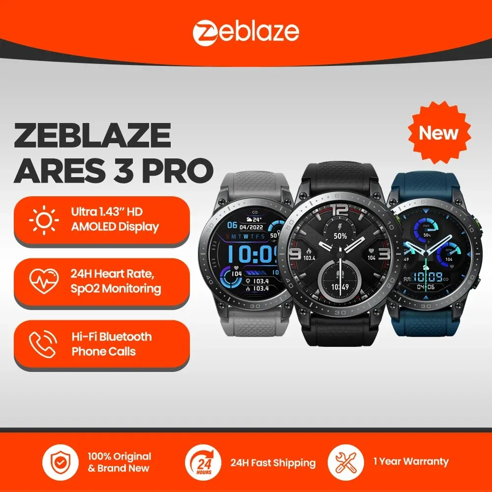 Zeblaze-Smartwatch AMOLED para homens, AMOLED, chamada por voz, AMOLED, monitor de saúde 24H, mais de 100 modos esportivos, Ares 3 Pro, novo