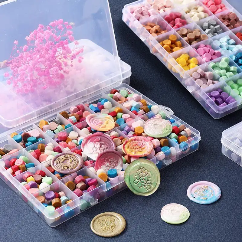 Boxed Lacquer Wax Seal Beads Colorful Octagonal Paint Sealing Wax Particle  Grid Plastic Box DIY Invitation Envelope Wax Pellets