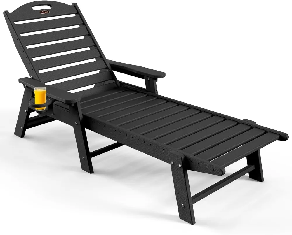 

Chaise Lounge Outdoor with 6-Position, Oversized Patio Lounge Chairs with Cup Holder in HDPE, Lounge Chair for Outside Beach