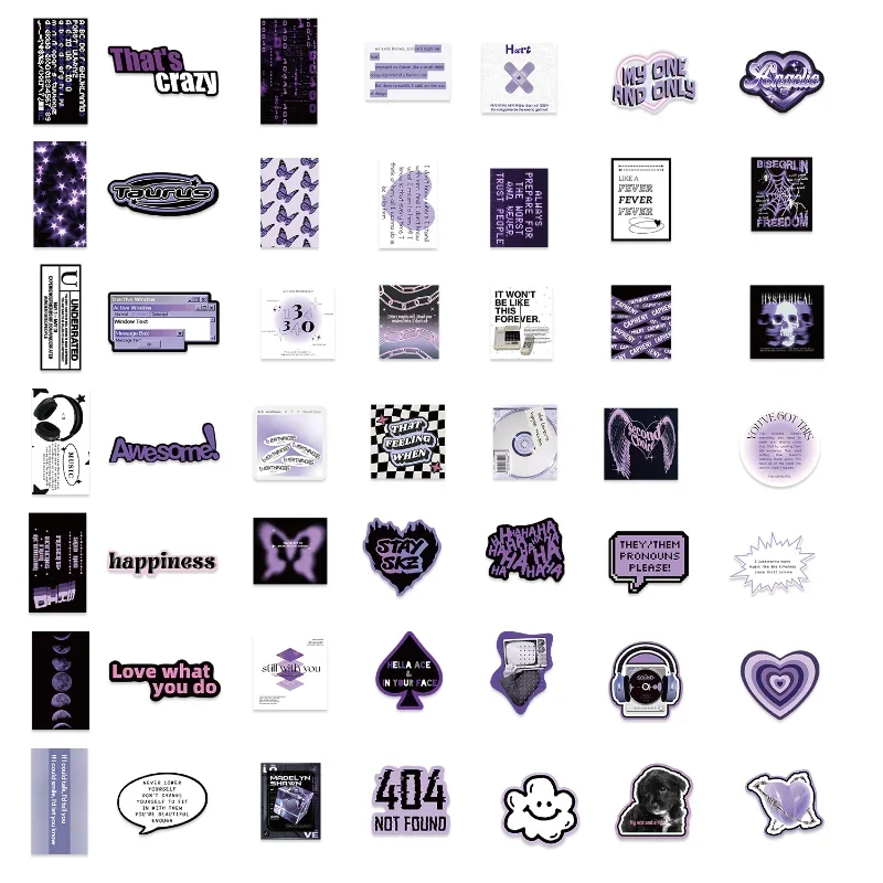 Cool Black Purple INS Graffiti Stickers 60Pcs Trendy Aesthetic Stickers Vinyl Stickers for Water Bottle Laptop Guitar