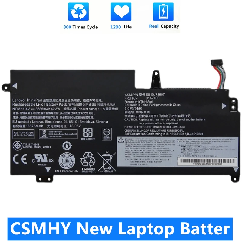 CSMHY New Laptop Battery For Lenovo 13 G2 S2 13.3 01AV435 01AV400 01AV401 01AV435 01AV437 S2 2018 S2-20GKS06300