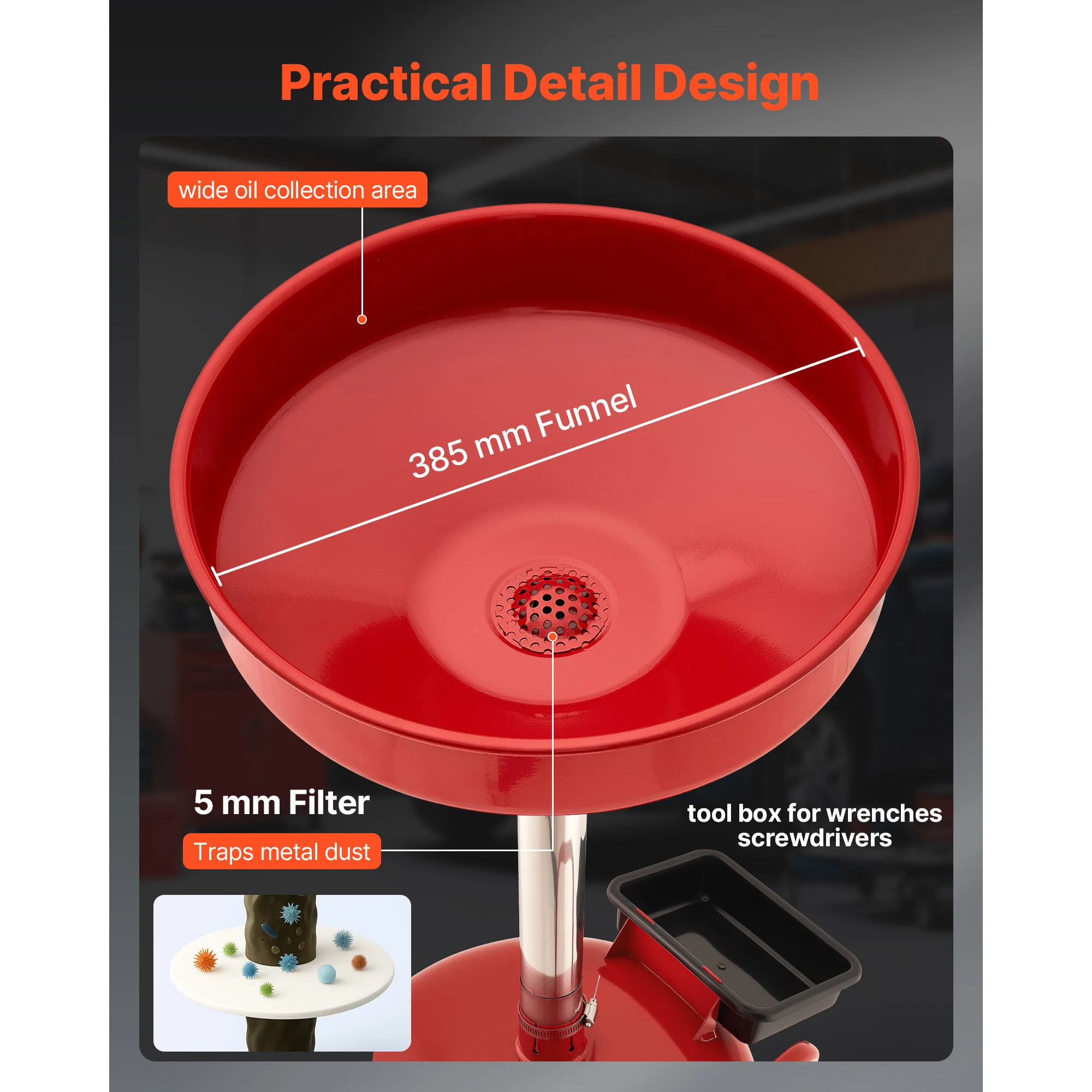 SucceBuy 8Gal Manual Waste Oil Drain Tank with Wheels & Funnel Industrial Fluid Fuel Transfer Drainage for Auto Repair Shops