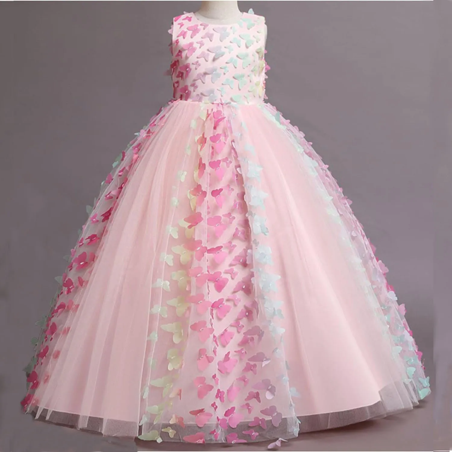 Stunning Little/Big Girls Butterfly Appliqued Flower Girl Birthday Party Pageant Formal Dress 2