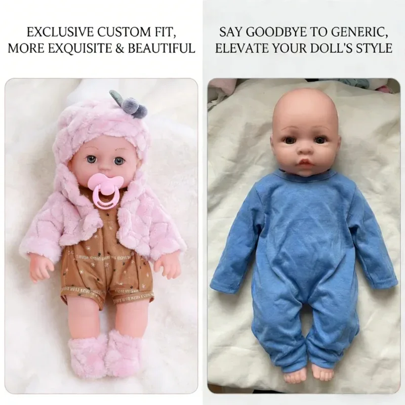 For 12 Inch 30cm Baby Reborn Dolls Outfits Clothes Carry Cot Cartoon Bear Winter Pajamas Jumpsuit Plush Clothing Accessories - 2