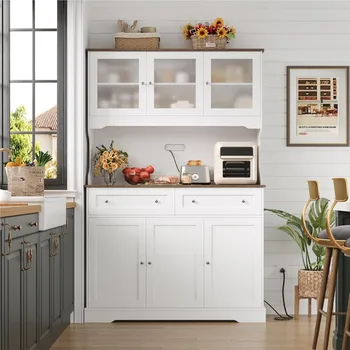 Kitchen Cabinets with Countertop and Outlets, Farmhouse Kitchen Pantry Storage with Doors and Shelves for Kitchen 1