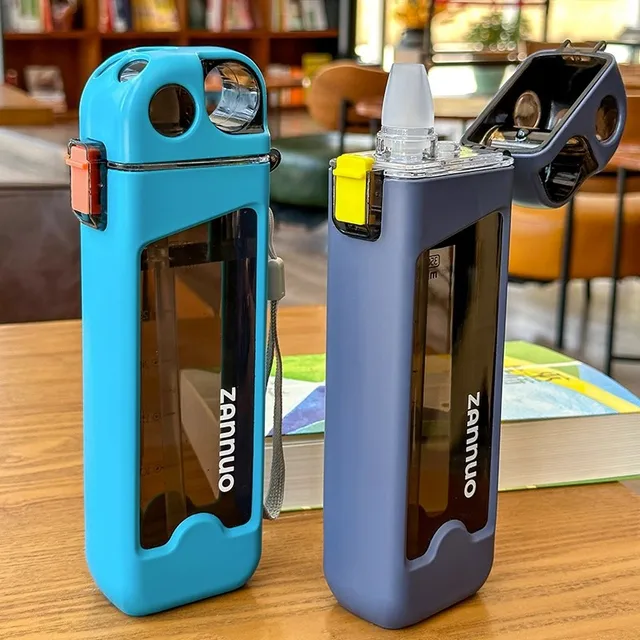 350ml Sports Water Cup Square Shape Student Plastic Water Bottle Fitness Cup Straw Kettle Outdoor Sports Water Bottle 2