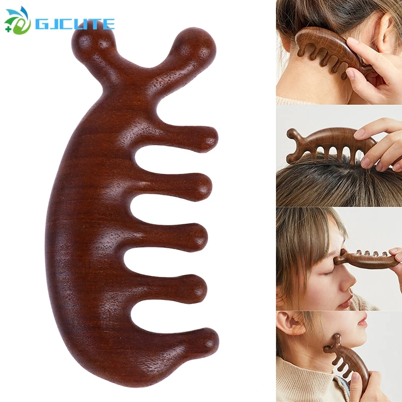 Sandalwood Massage Comb Head Meridian Scalp Comb Face Eye Shoulder Neck Scraping Treatment Hair Loss Anti-static Wide Tooth Comb