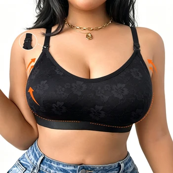 Plus Size 1XL-4XLBlack Comfortable Maternity Nursing Bra Sexy Lace Wireless Support Breastfeeding Bra with Easy Open Clasps 1