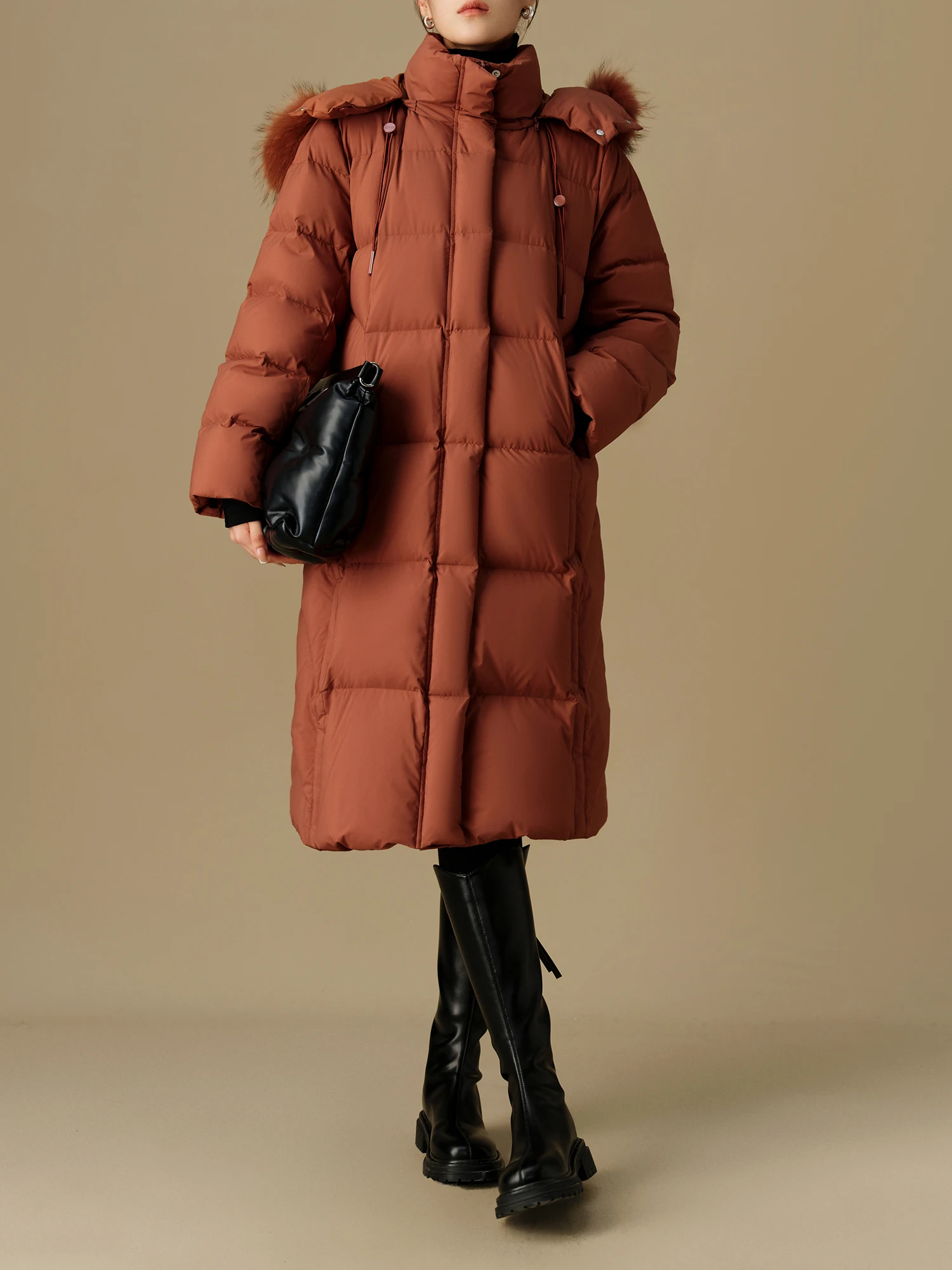 DUSHU 219.9G Filling Amount Plus Size Fur Collar Thickened Mid-length Down Jacket for Women 2024 Winter New Down Coat 24DS84045